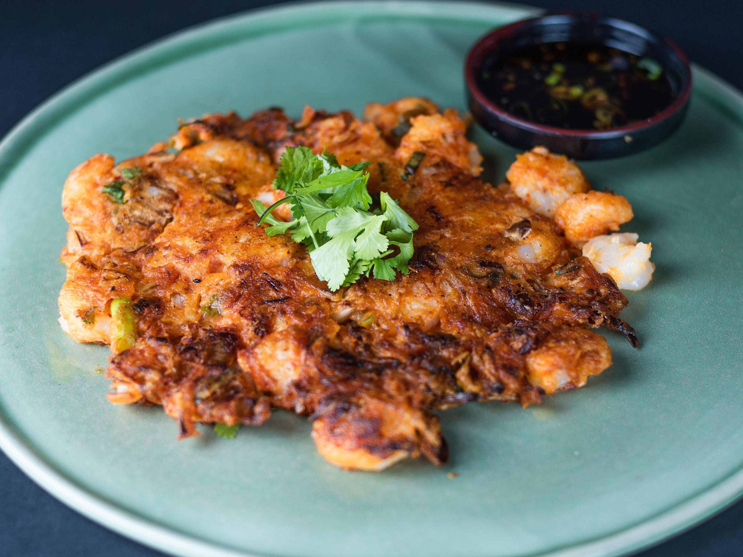 Kimchi Pancakes with Shrimp