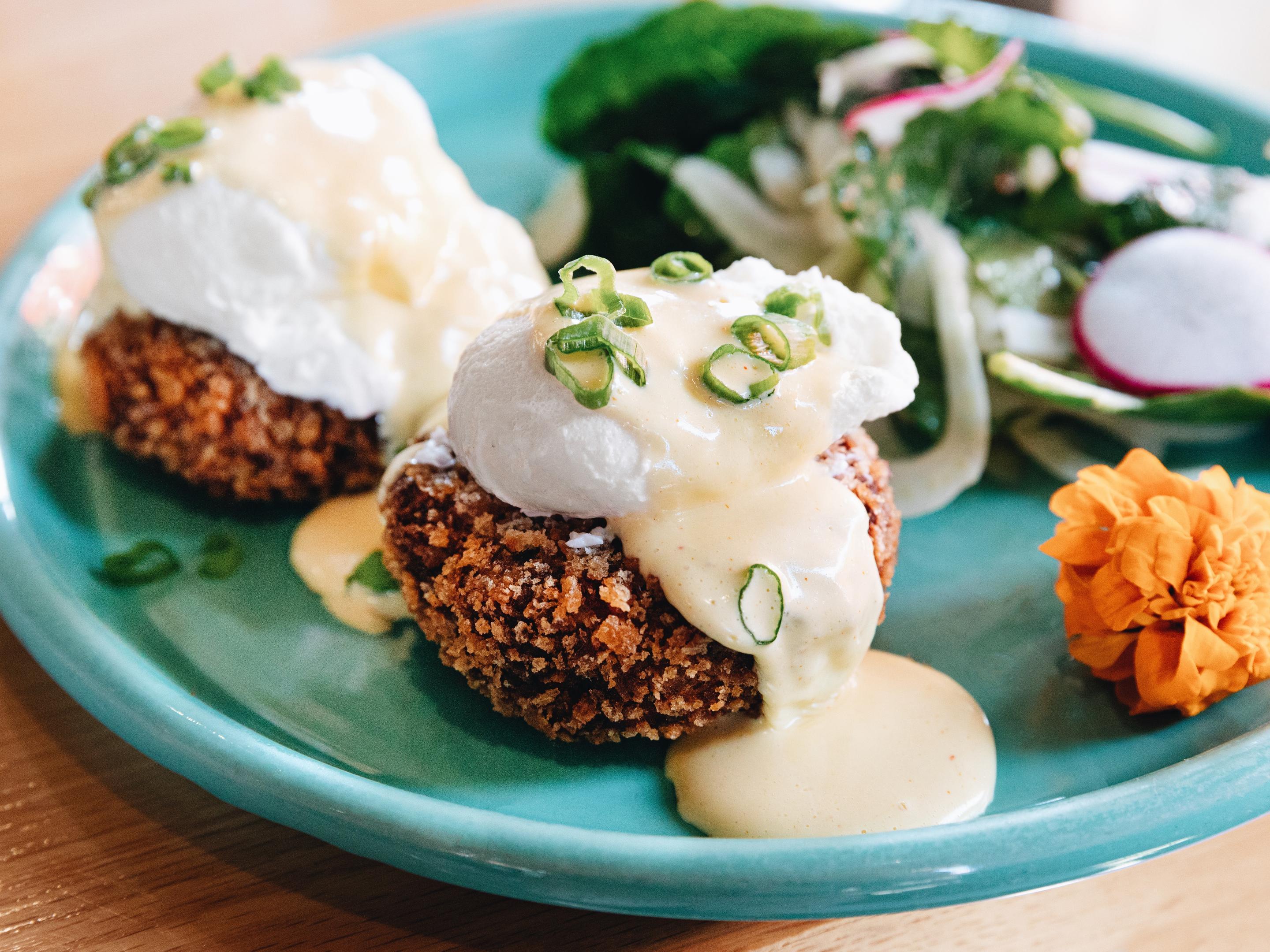 Wild-Caught Crispy Crab Cakes & Eggs