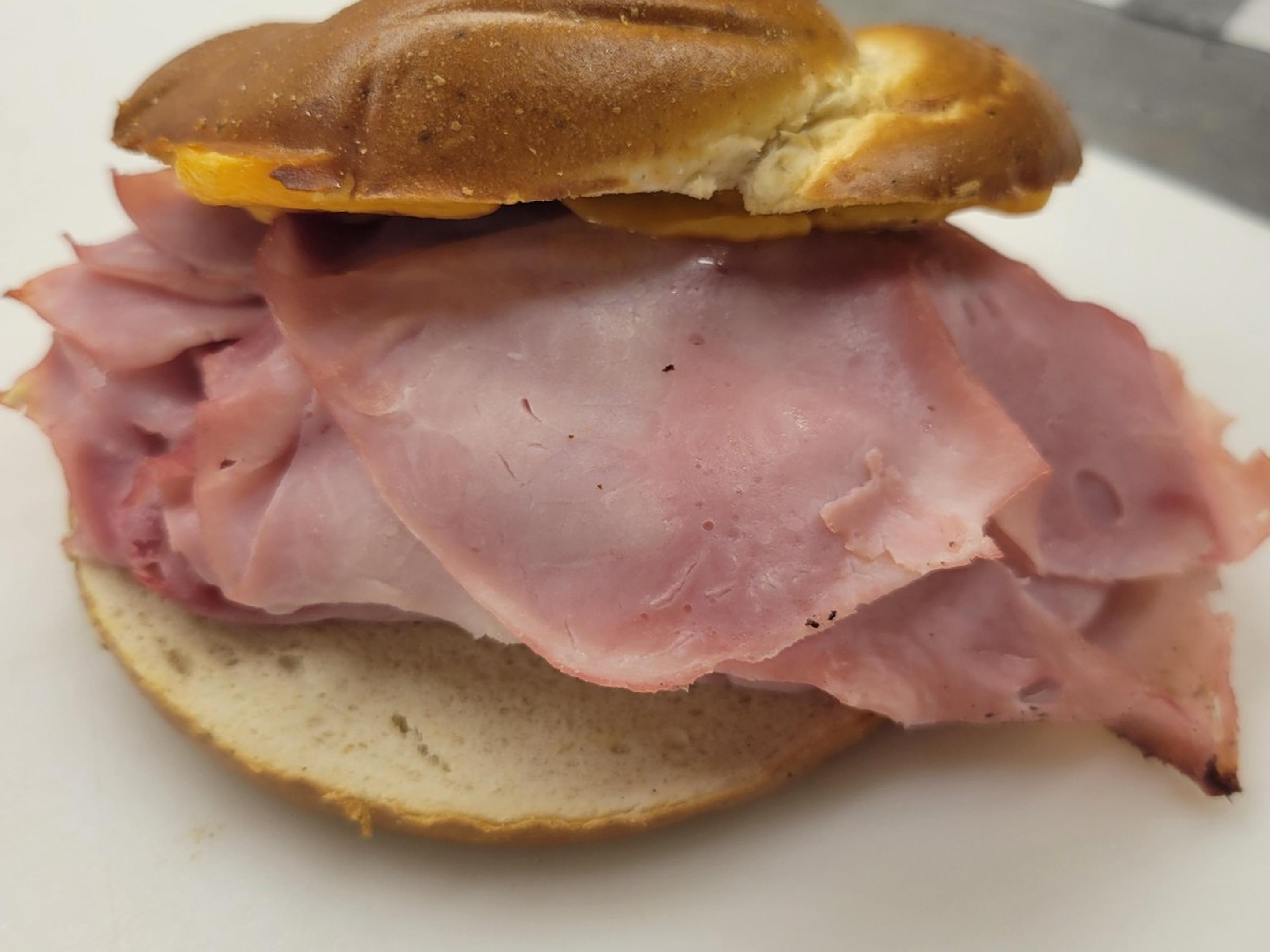 Ham and Cheddar Pretzel Sandwich