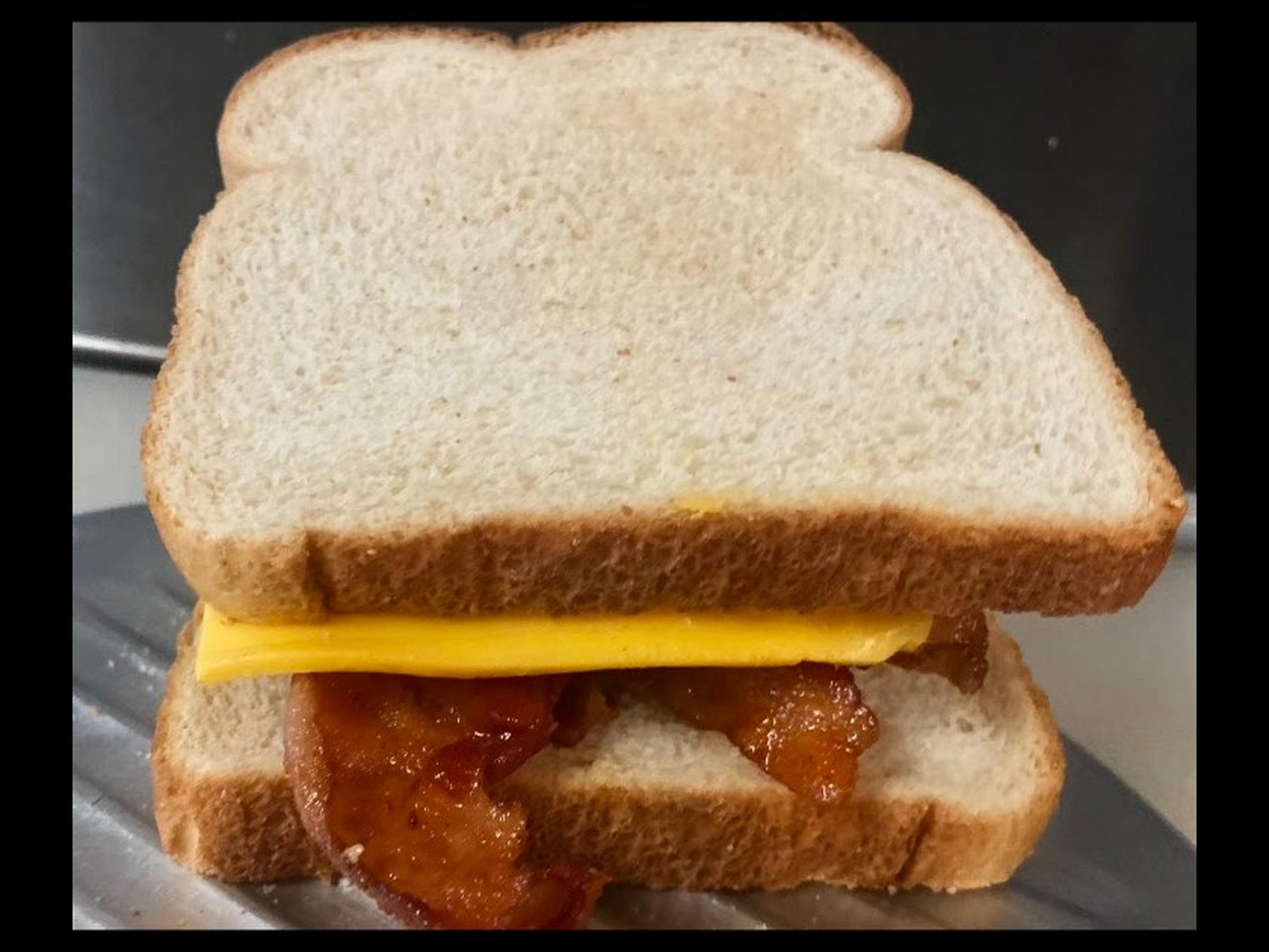 Bread bacon, egg and cheese