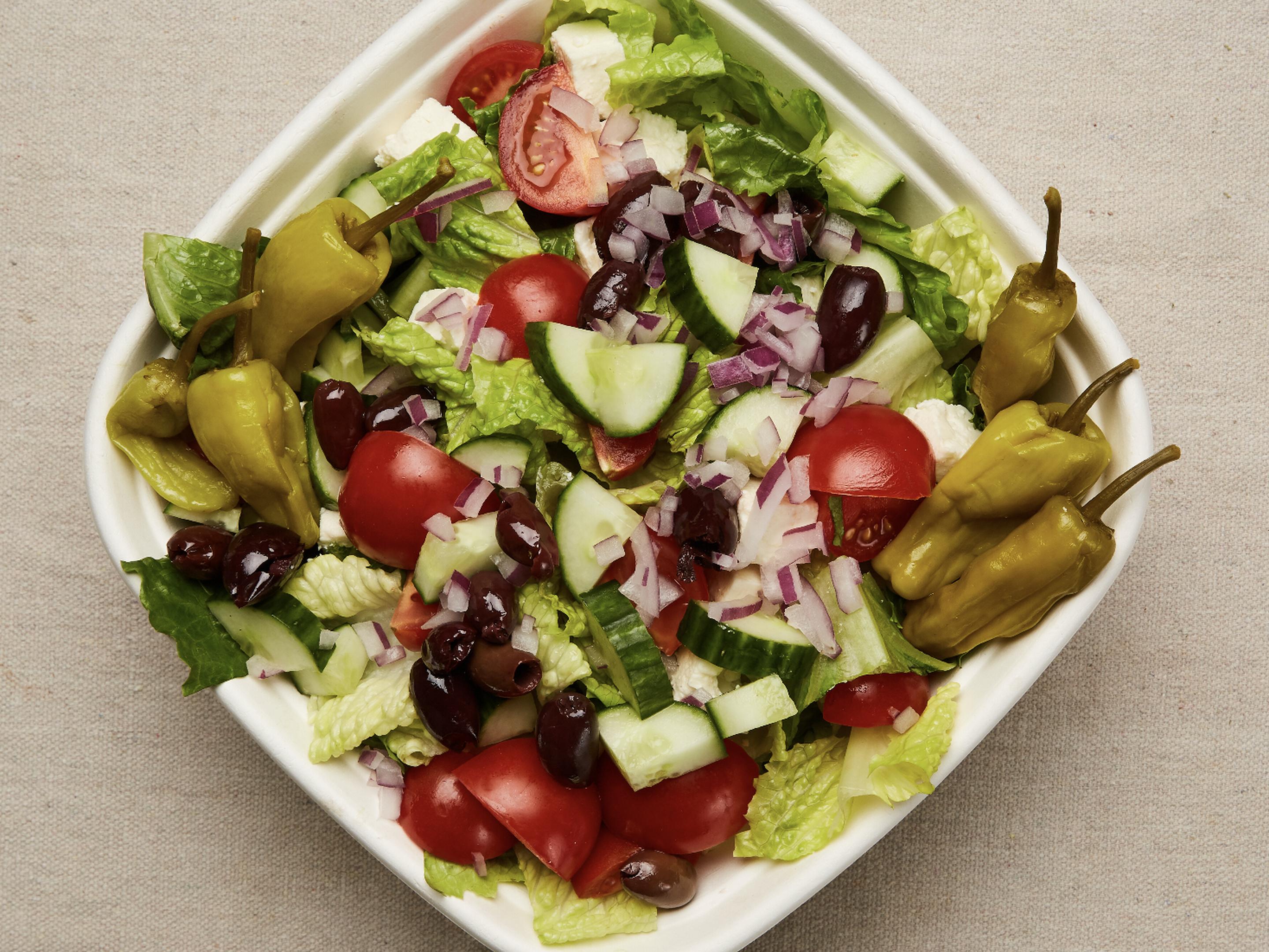 Pick Salad (:Quinoa salad,)(Greek),(arugula),(kale),(mix greens)