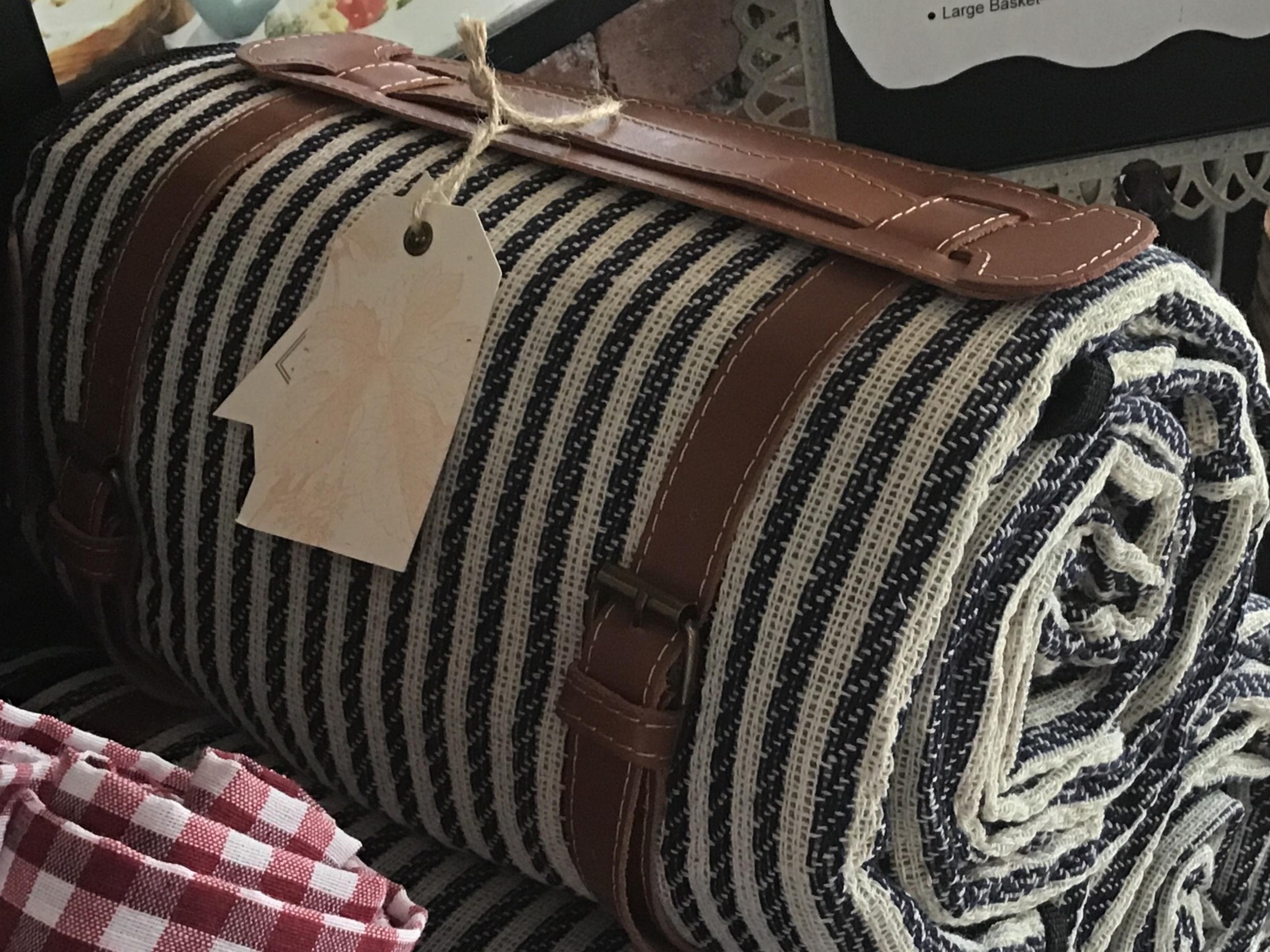 Blue striped blanket w/ straps
