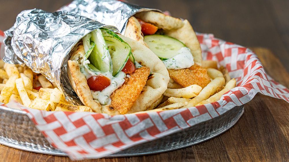 Fish Gyro with fries