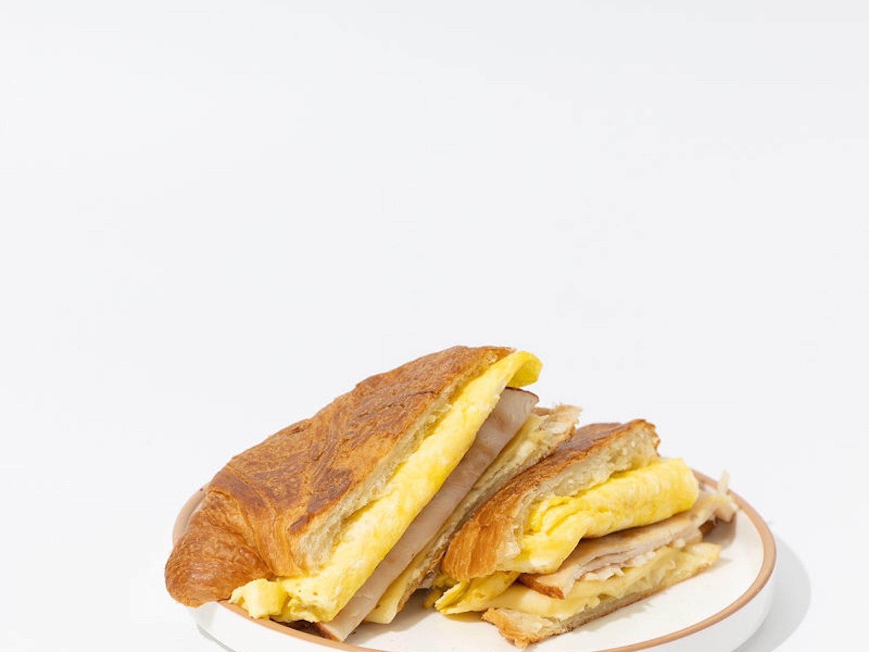 Croissant with Egg, Turkey & Cheese