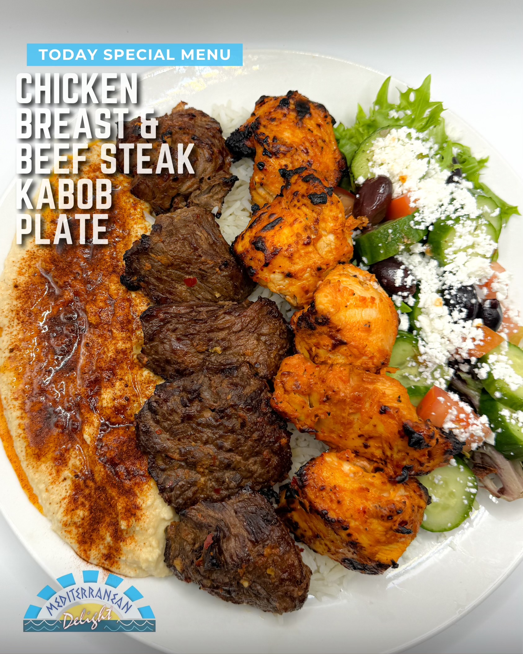 Chicken breast + Beef Steak Kabob Plate