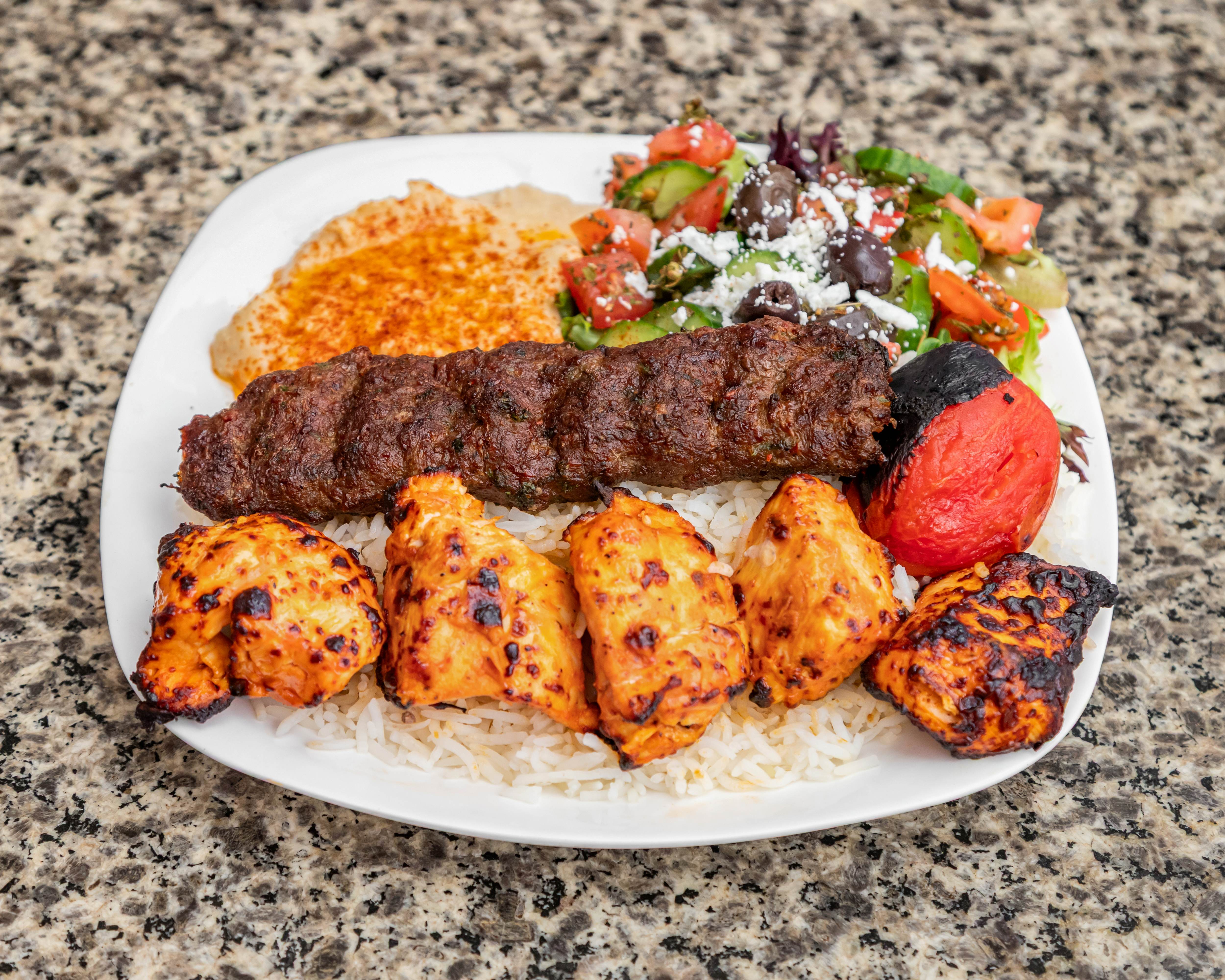 Chicken Breast Kabob and Ground Beef Kabob Plate