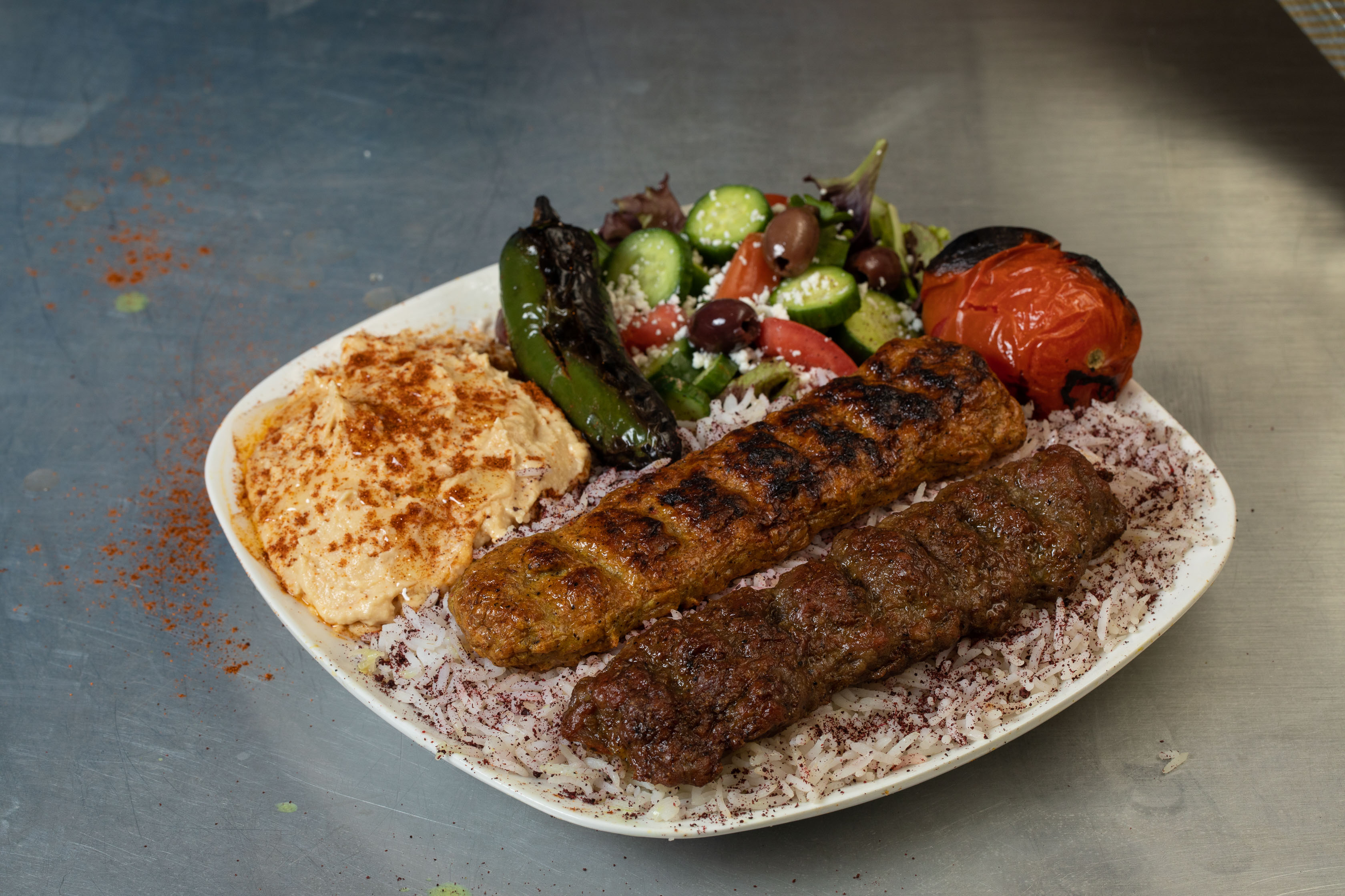 Ground Chicken and Ground Beef Kabob Plate