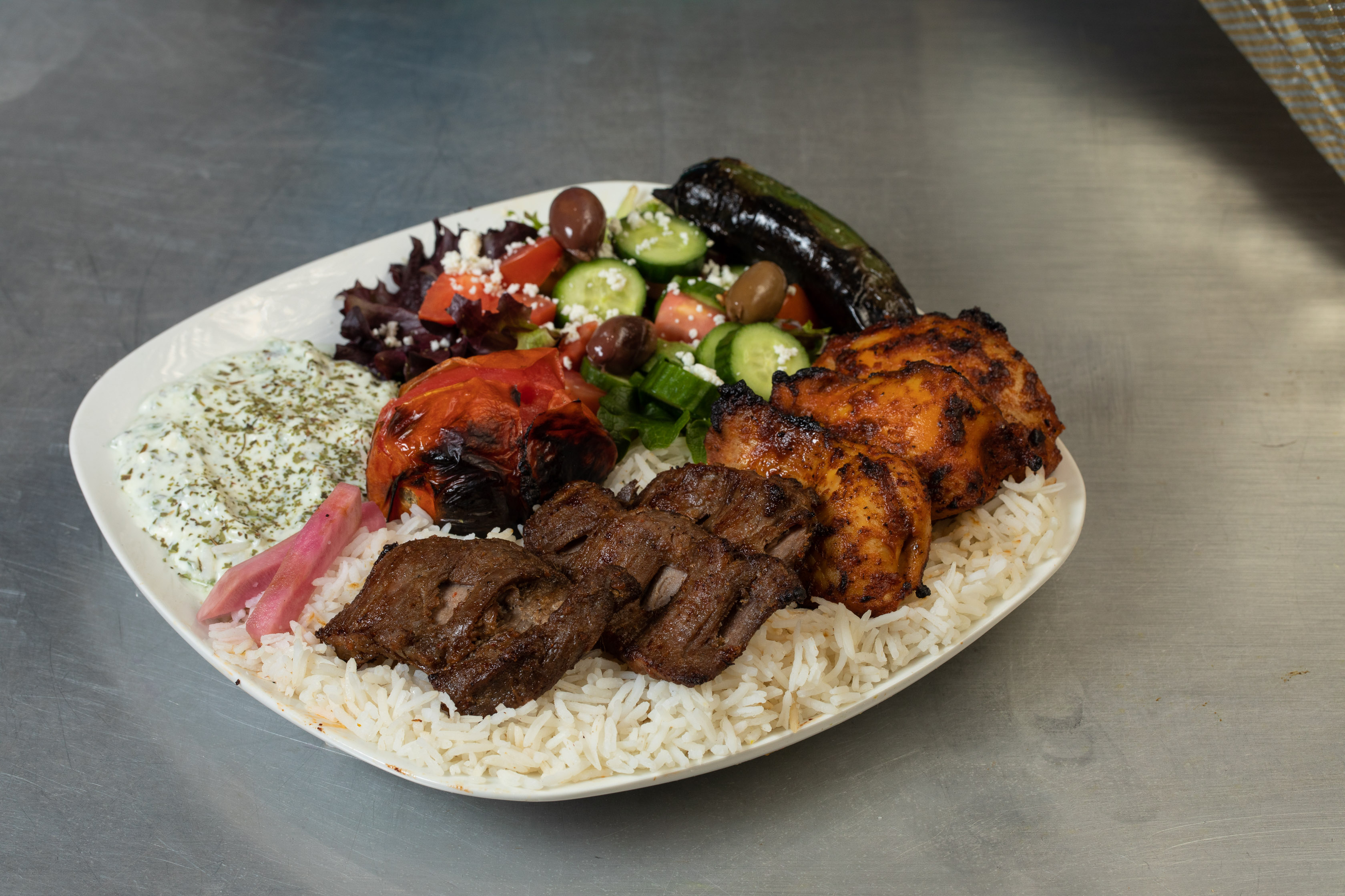 Beef Steak and Chicken Leg Meat Kabob Plate