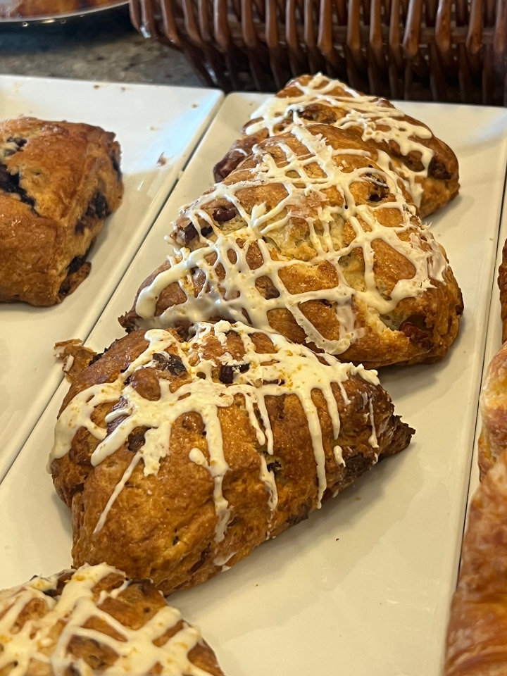 Cranberry Orange & white chocolate glazed scone